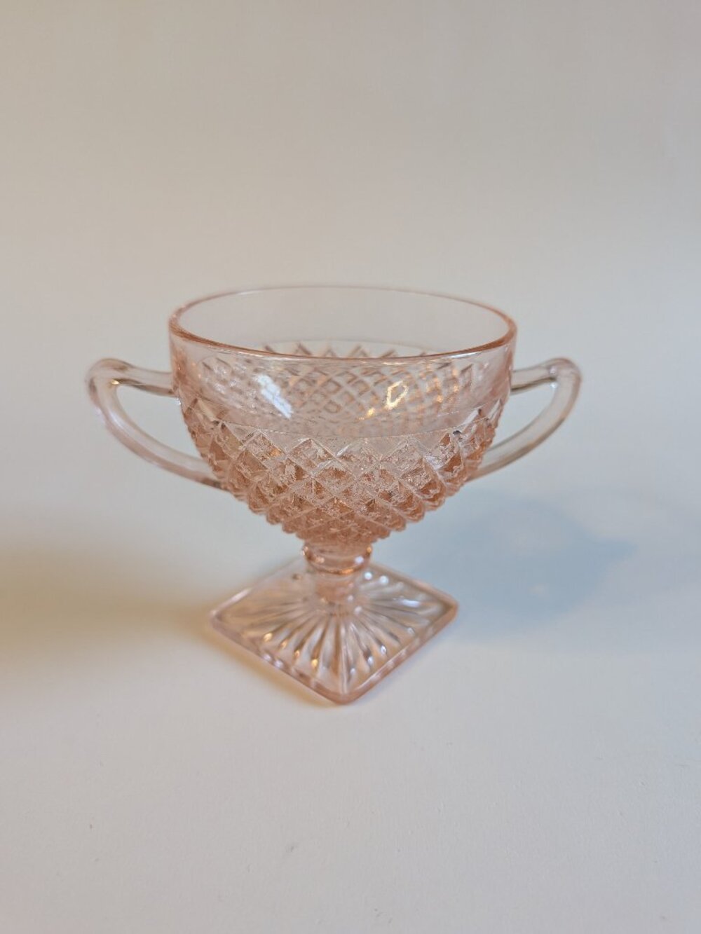 Vintage Anchor Hocking Miss America Pink Glass Footed Open Sugar Bowl